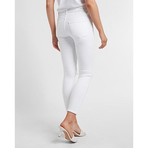 NEW Express Mid Rise White Ripped Super Soft Skinny Jeans - 10 - Picture 3 of 14